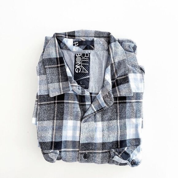 Billabong Mens Plaid Long Sleeves Flannel Button-Up Shirt Blue Black Size Large - Picture 3 of 9